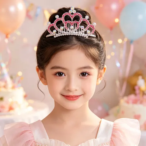 Girls Crown Hair Comb Alloy Rhinestone Colorful Sparkly Mini Tiara For Birthday Party Dance Performance Kids