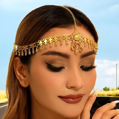 Exotique Égyptien Or Alliage Strass Marguerite Tournesol Cristal Goutte Goutte Tête Chaîne Accessoires Cheveux Pour Femmes Bijoux