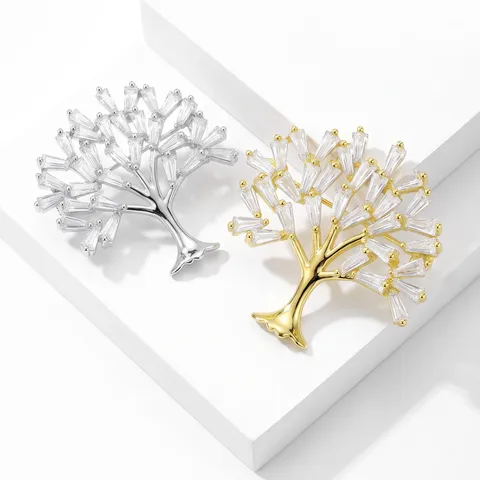 Broche Arbre à Argent en Alliage Zirconia Élégante Corsage Épingle de Revers Accessoires pour Bijoux de Femmes