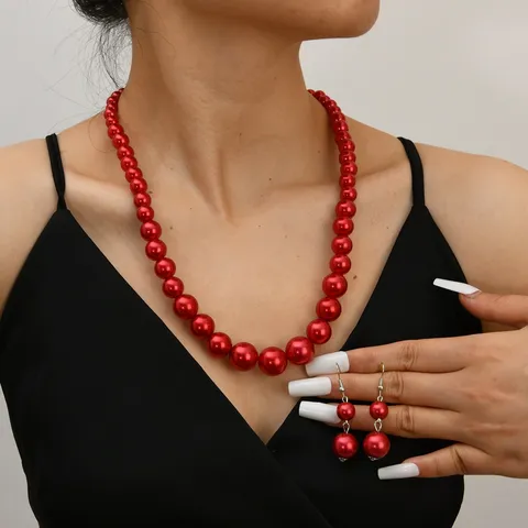 Élégant Ensemble De Bijoux Mode En Perle Artificielle Collier En Alliage Et Boucles D'Oreilles Assorties Pour Femmes