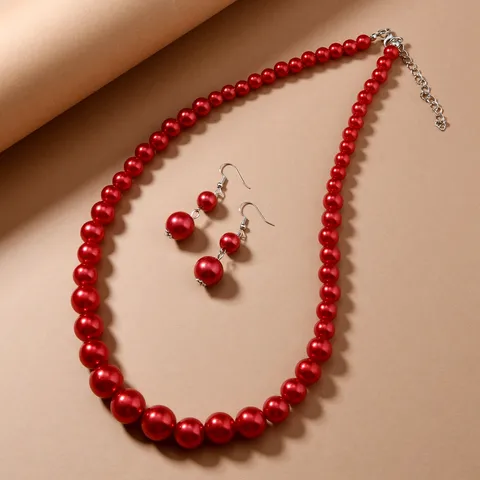 Élégant Ensemble De Bijoux Mode En Perle Artificielle Collier En Alliage Et Boucles D'Oreilles Assorties Pour Femmes