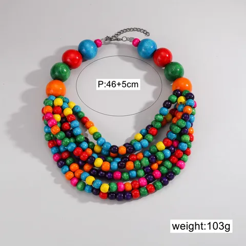 Overdreven Etnische Stijl Meerdere Lagen Handgemaakt Houten Kralen Statement Halsketting Boheemse Feest Sieraden Voor Dames