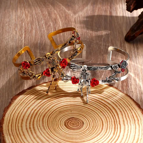 Punk Retro Teschio Serpente Rosa Bracciale Da Braccio Aperto Lega Gotico Gioiello Regalo