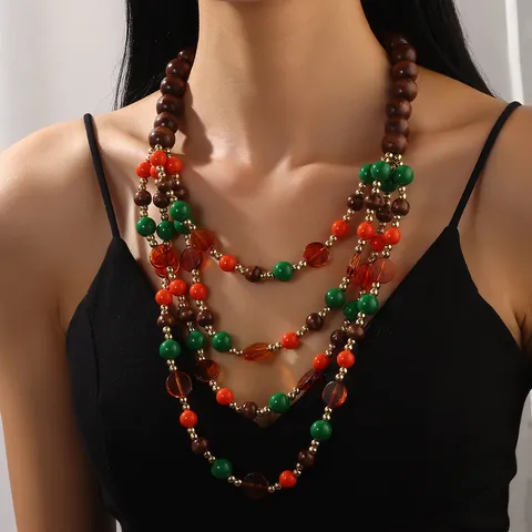 Bohemian Vintage Meerlaagse Houten Kraal Acryl Kralenketting Statement Boho Grove Trui Ketting Sieraden Voor Vrouwen