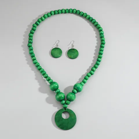 Mode Houten Kralen Ketting En Oorbellen Set Europese Amerikaanse Stijl Statement Sieradenset Voor Vrouwen