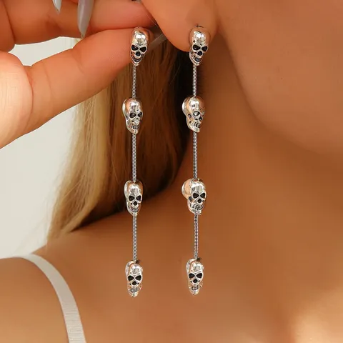 Halloween Punk Gotisch Schedel Kwast Lange Oorhangers Retro Legering Statement Oorhangers Voor Vrouwen Sieraden