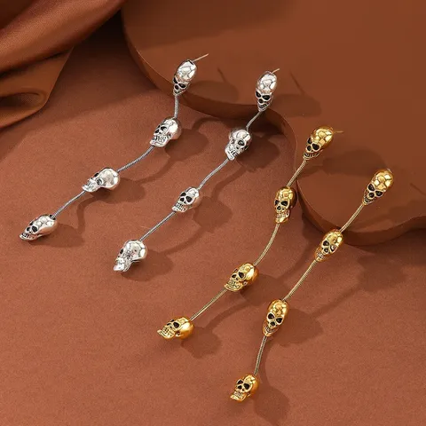 Halloween Punk Gotisch Schedel Kwast Lange Oorhangers Retro Legering Statement Oorhangers Voor Vrouwen Sieraden
