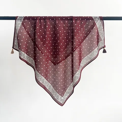Petit Foulard Carré à Pois avec Glands Français Femme Vintage Mode Foulard de Cou Polyvalent Léger Bandana Chle