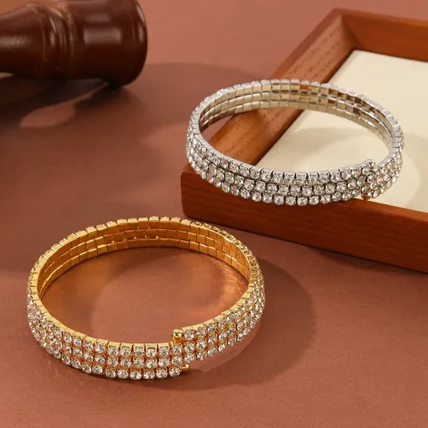Moda Strass Multistrato Bracciale Braccetto Per Donna Oro Argento Placcato Lega Aperta Polsino Catena Braccio Gioielli Regalo