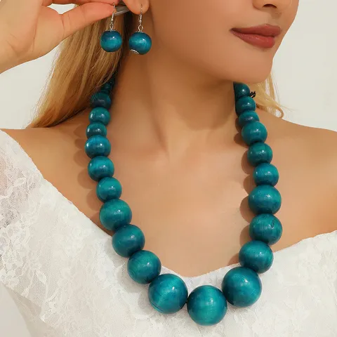 Stile Bohemien Africano Colorato Perline di Legno Collana Elastica e Set di Orecchini per Donne Moda Boho Gioielli Regalo