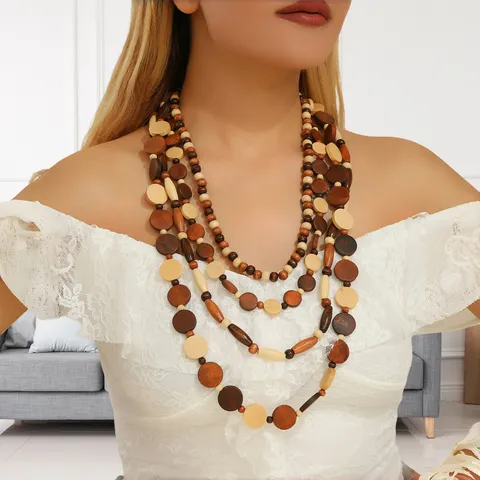 Boheemse Meerlaagse Handgemaakte Houten Kralen Ketting Voor Vrouwen Mode Sieraden Cadeau