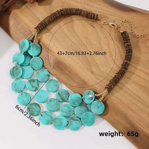 Meerlaagse Acryl Geometrische Schijf Houten Kraal Kralen Halsketting Europese Mode Statement Sieraden Cadeau voor Vrouwen