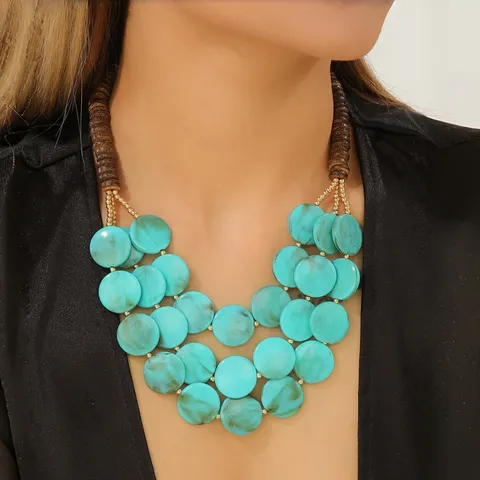 Meerlaagse Acryl Geometrische Schijf Houten Kraal Kralen Halsketting Europese Mode Statement Sieraden Cadeau voor Vrouwen