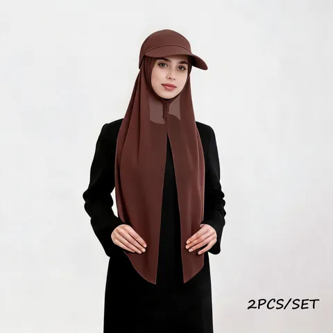 Chiffon Hood And Empty Top Hat Sun Protection Set For Women Lightweight Breathable Muslim Headwear Solid Color