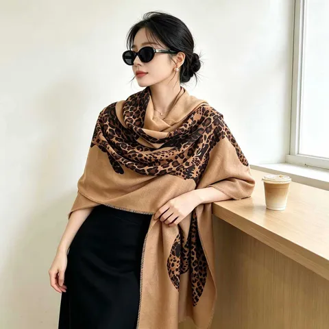 Bufanda De Estampado De Leopardo De Moda Para Mujer Vintage Mezcla De Poliéster Chal Largo Envoltorio Elegante Accesorio Diario