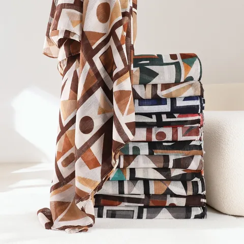 Bohemian Contrast Color Geometric Polka Dot Print Polyester Long Scarf Travel Beach Shawl For Women