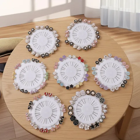 Tray Packed Flower Brooch Pin Pearl Rhinestone Alloy Anti Glare Clothing Positioning Pins Scarf Collar Fixed Long Pins Jewelry