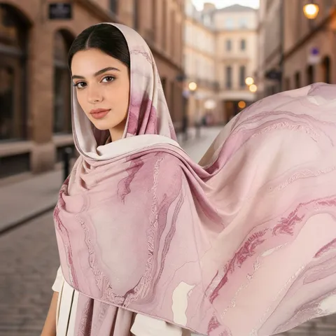 Womens Fashion Scarf Mercerized Cotton Watercolor Tie Dye Print Lightweight Shawl Beach Headband Travel Accessories