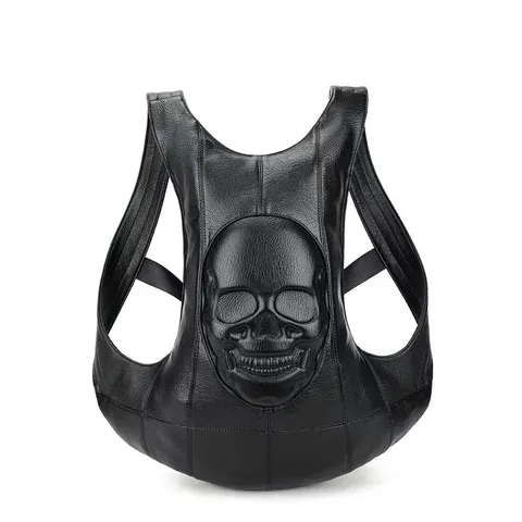 Unisex Gothic Punk Motorcycle Skull PU Leather Backpack Large Capacity Travel Daypack Waterproof Outdoor Bag