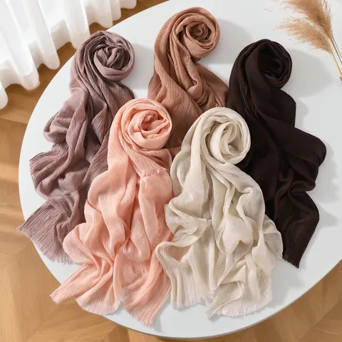 Women's Solid Color Pleated Scarf Lightweight Long Shawl With Tassels Casual Travel Fashion Sun Protection Scarf