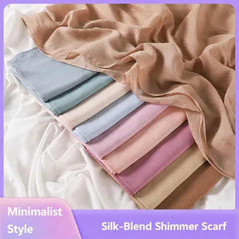 Women Solid Color Luminous Silver Silk Chiffon Long Scarf Wrinkle Headscarf Travel Decorative Shawl Fashion Design