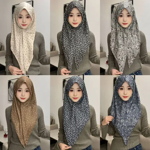 Rétro Français Coton Lin Foulard Triangle Femmes Bandeau Floral Paisley Pois Châle Accessoires Cheveux