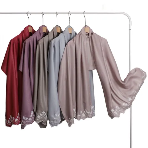 Women Floral Embroidery Chiffon Scarf Lightweight Pearl Glossy Long Shawl Sun Protection Scarf For Ladies Fashion