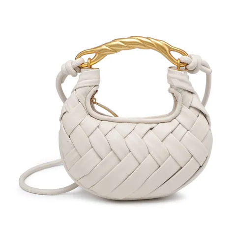 Mini Woven PU Leather Handbag Women Trendy Dumpling Crossbody Bag Unique Twisted Metal Handle Fashion Shoulder Bag