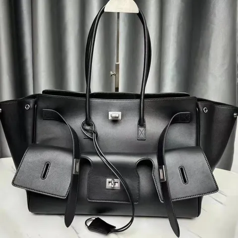Women Large Capacity Genuine Leather Tote Bag Multi Pocket Commuter Handbag Casual Daily Shoulder Bag