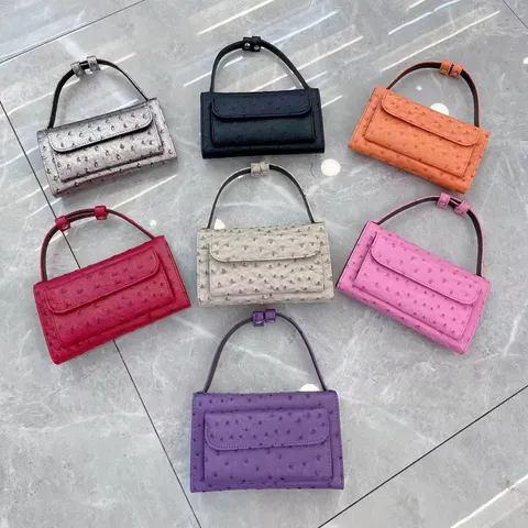Borsa a Tracolla Baguette da Donna con Motivo Struzzo in Pelle PU Retro Sottobraccio Stile Designer