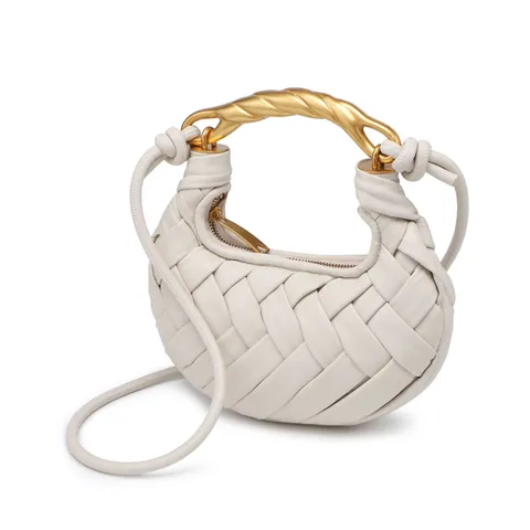Mini Woven PU Leather Handbag Women Trendy Dumpling Crossbody Bag Unique Twisted Metal Handle Fashion Shoulder Bag