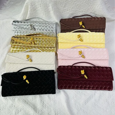 Borsa a Pochette Tessuta Per Donna Moda Borsa da Sera Elegante Stile Designer Borsa in Pelle PU Borsa Retro Sottobraccio Borsetta