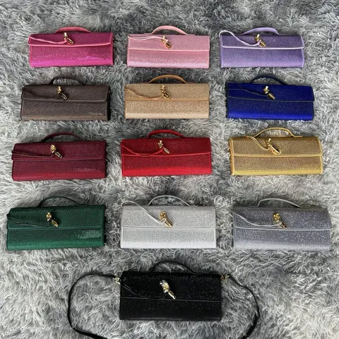 Femmes Luxe Cuir de Vachette Sac de Soirée Strass Paillettes Pochette Mode Sac à Main Élégant Sac Bandoulière Épaule