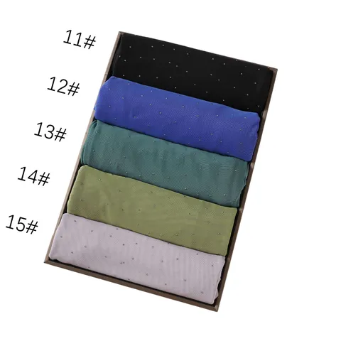 Solid Color Rhinestone Mesh Long Scarf Women Lightweight Breathable Shawl Elegant Versatile Stole For Daily Wear