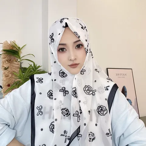 Women Chiffon Square Scarf Sweet Bow Heart Floral Print Head Scarf Hair Band Neck Scarf Shawl Wrap Fashion Accessories