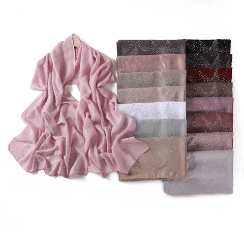Women's Long Chiffon Scarf Sparkly Hotfix Rhinestone Starry Sky Shawl Lightweight Sun Protection Beach Wrap Scarf