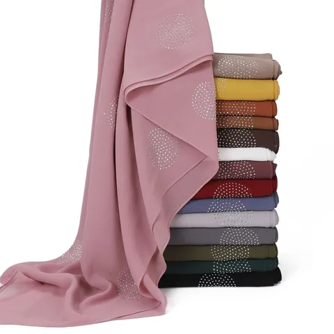 Womens Fashion Polka Dot Rhinestone Chiffon Long Scarf Solid Color Elegant Shawl Casual Headscarf Neck Wrap