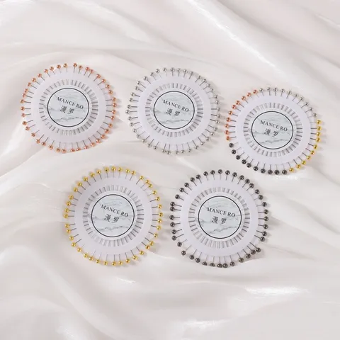 Alfileres de Cabeza de Perla de Metal de Aleación Alfileres Rectos para Posicionamiento de Prendas Costura Artesanía Rueda