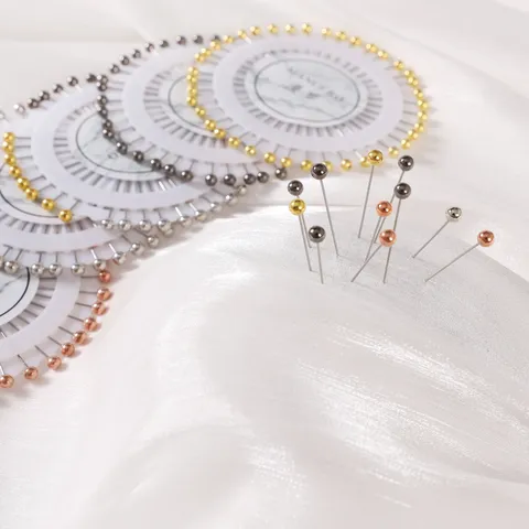 Alfileres de Cabeza de Perla de Metal de Aleación Alfileres Rectos para Posicionamiento de Prendas Costura Artesanía Rueda