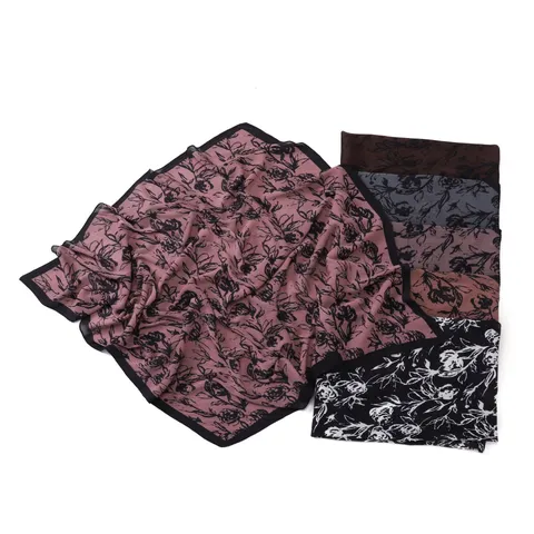 Vintage Rose Floral Chiffon Scarf Pleated Stripe Head Wrap Square Scarf Women Sun Protection Shawl Neck Scarf
