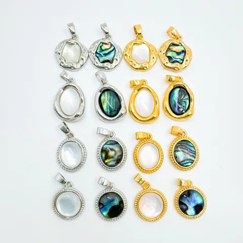 Colgante de Concha Natural de Moda Solo (Sin Cadena) Cobre Chapado en Oro Real Geométrico Oval Redondo Blanco Concha de Abalón Joyería para Mujer