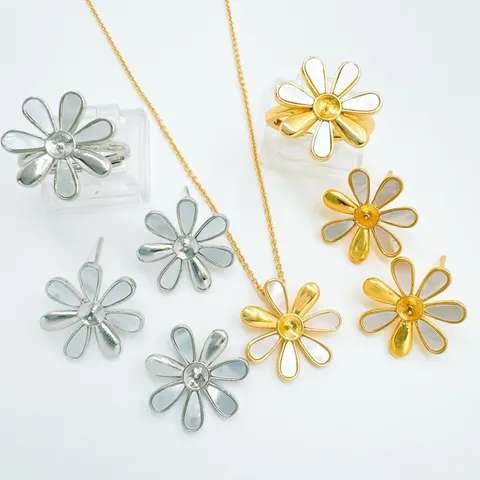 Gold Plated Copper Flower DIY Jewelry Set Components Artificial Pearl Empty Mount Pendant Earrings Open Ring For Women Jewelry Making Supplies