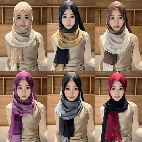 Mujeres Bufanda de Poliéster Brillante con Degradado Chal Largo Envoltorio para Cabeza Suave Estilo Seda Accesorios de Moda