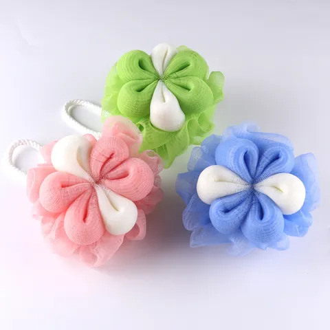 Plum Blossom Mesh Bath Sponge Shower Pouf Soft PE Exfoliating Bath Ball With Hanging Cord For Home Bathroom Daily Use