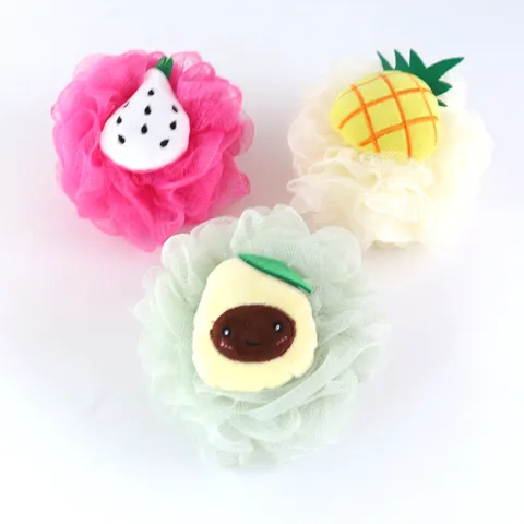 Creatieve Fruit Badspons Grote Zachte Mesh Badbal Met Schattige Pluche Pop Decoratie Douche Luffa