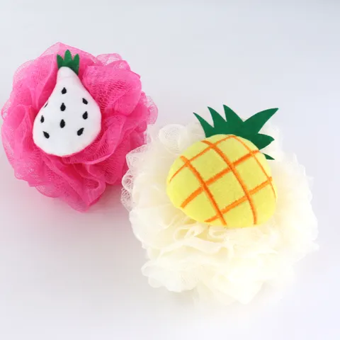 Creatieve Fruit Badspons Grote Zachte Mesh Badbal Met Schattige Pluche Pop Decoratie Douche Luffa
