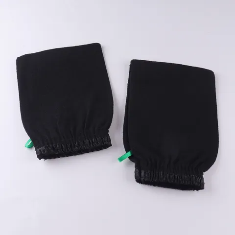 Exfoliating Bath Gloves Single Layer Ramie Bath Mitt Body Scrub Scrubber For Shower With Elastic Cuff Black