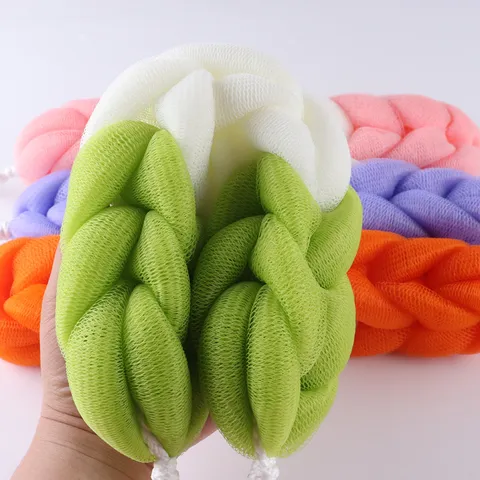 PE Mesh Bath Sponge Back Scrubber Long Exfoliating Loofah Net Body Scrubber With Hanging Rope For Daily Shower