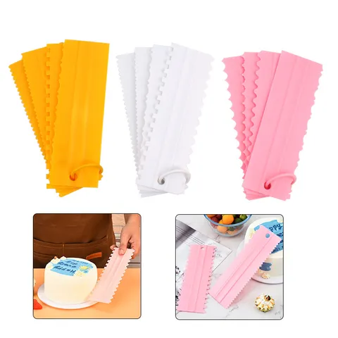 Juego de Raspadores de Pastel de Plástico 4 Pzs Espátula de Crema de Borde Ondeado Peine de Contorno Herramientas de Decoración