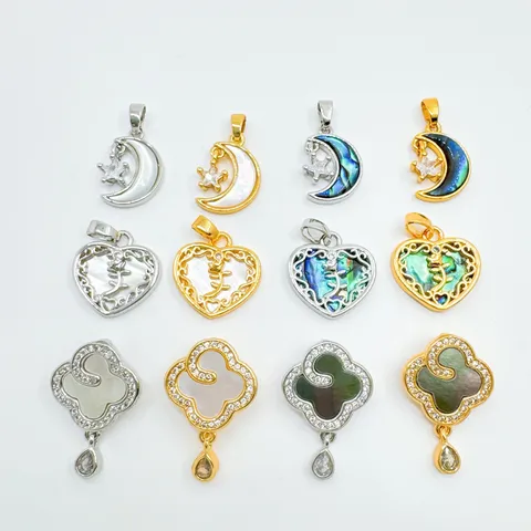 Luxe Léger Cuivre Plaqué Or Nacre Pendentif Collier Accessoires Trèfle Cœur Lune Cheval Bijoux